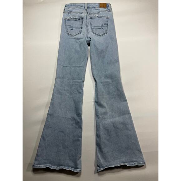 American Eagle Women's Super Hi-Rise Flare Distressed Denim Jeans - Sz 0 (25x31) - Picture 2 of 6